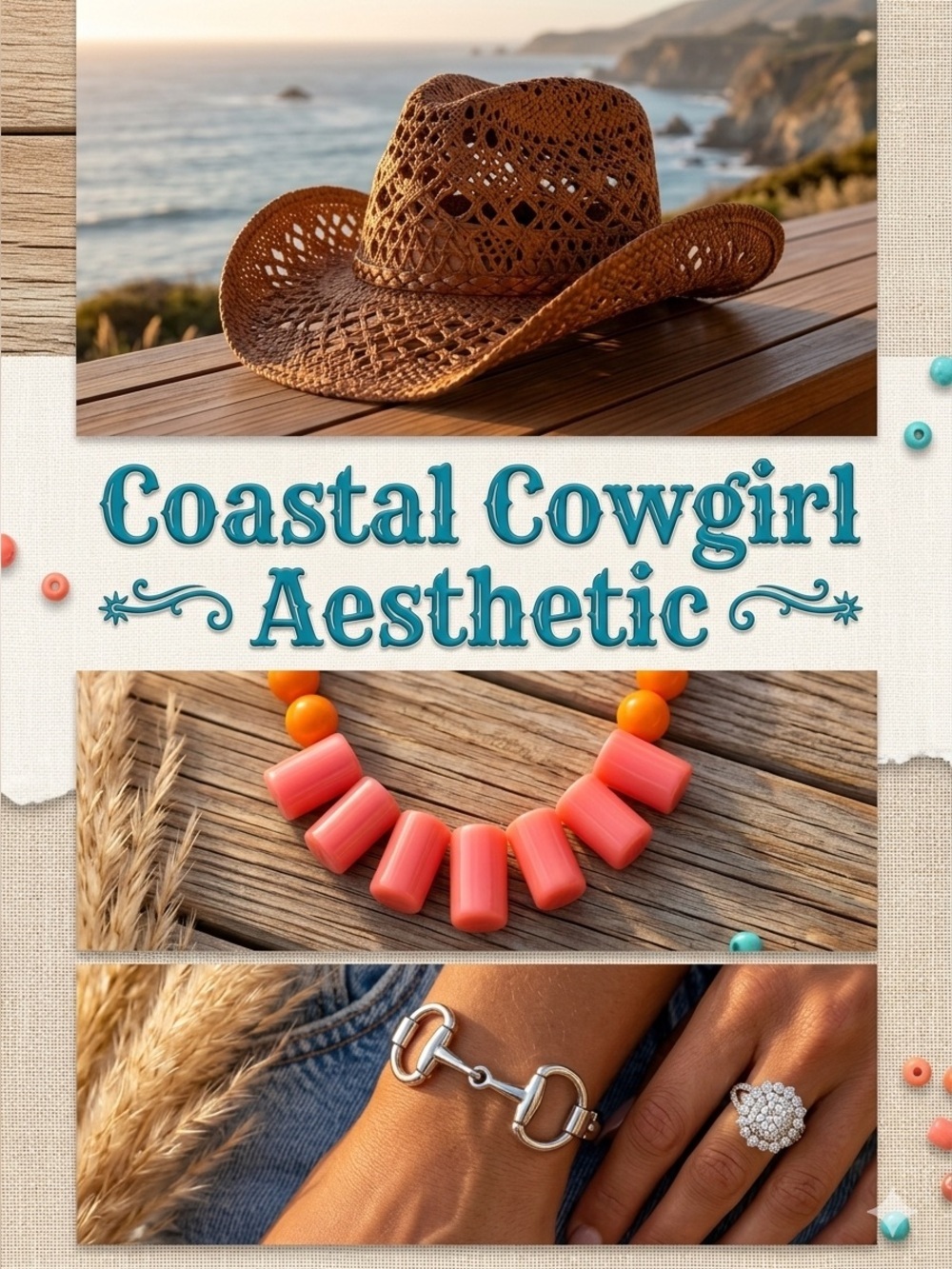 Coastal Cowgirl Edit | Straw Hat Necklace Horse Bit Bracelet Festival Glam Set